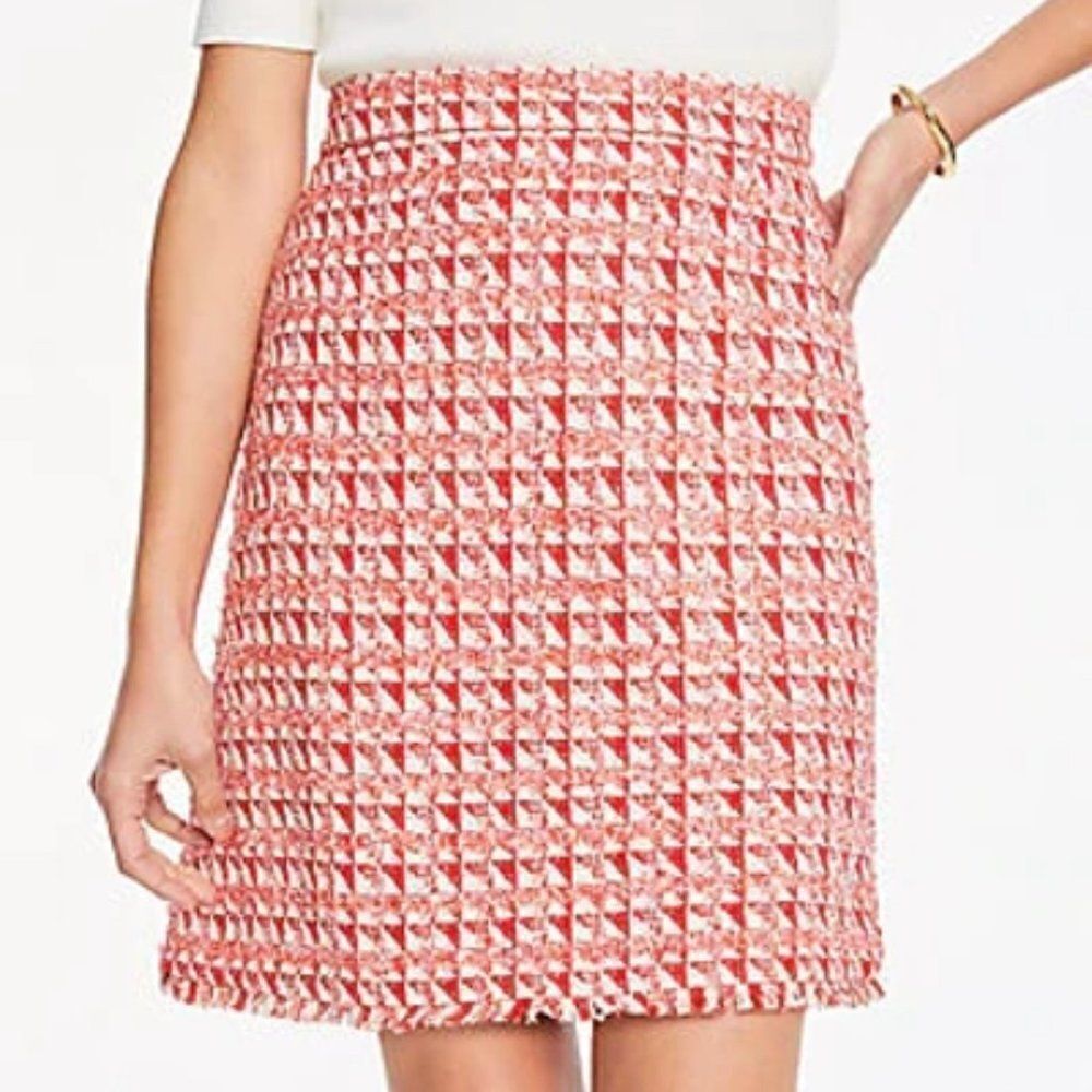 Ann Taylor Fringe Tweed A-Line Skirt - size 14 in Red